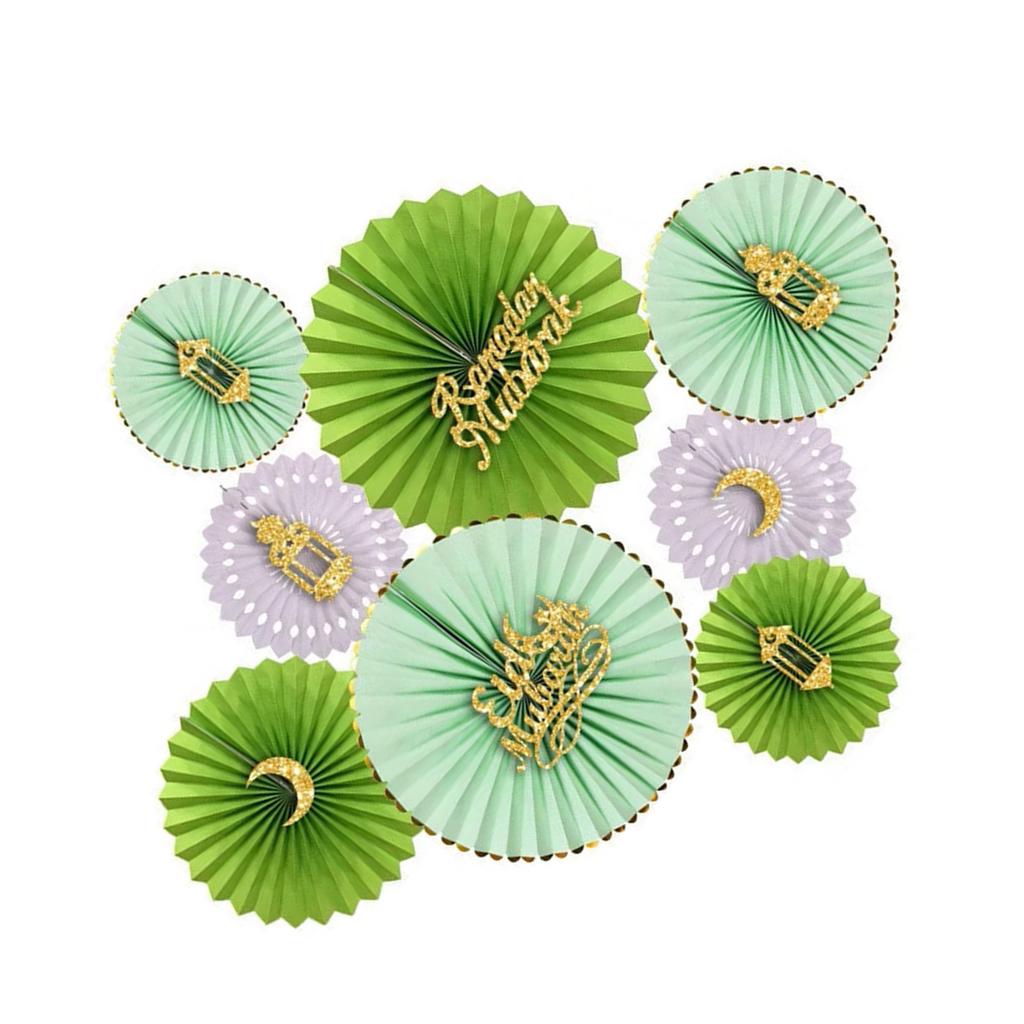 Pack of 8 Folding Paper Fan for Ramadans Parties Elegant Eid Celebration Decoration Weddings and Holiday Decorations