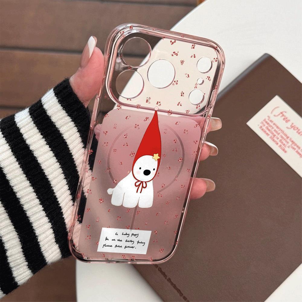 

Magnetic Apple Phone Case for 13, 14, 16 Pro, 17 ProMax in Pink - Red Hat Puppy Design Apple 16 Plus