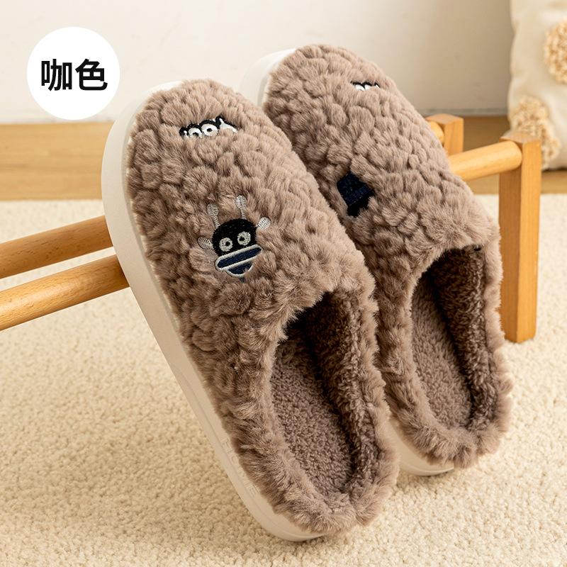 Autumn and Winter Couple Cotton Slippers for Female Home Use, Indoor Postpartum Warmth, Anti Slip Plush Home Furnishings, Cotton Slippers