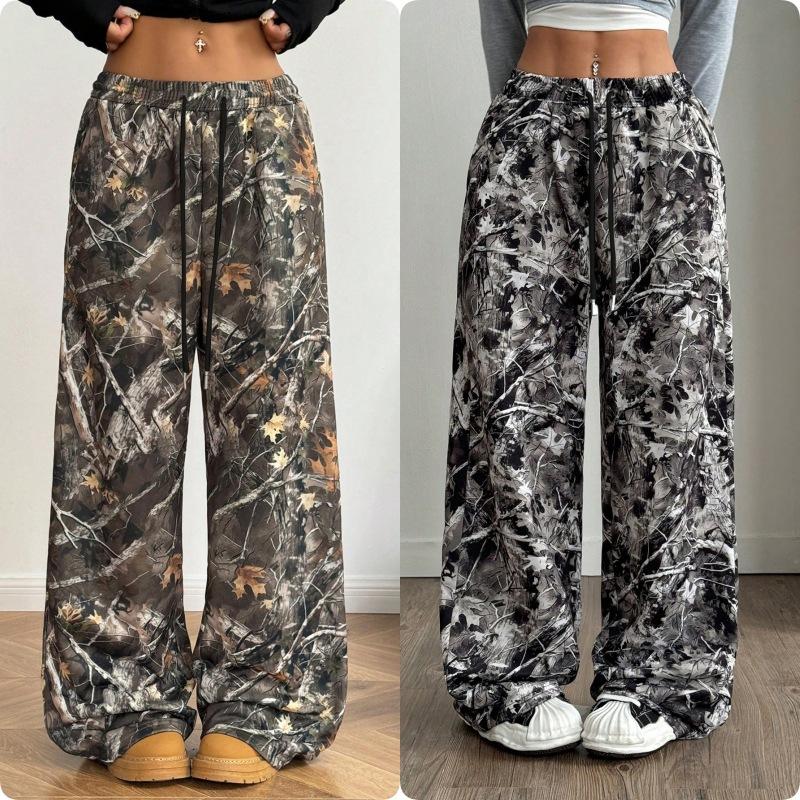 Women's Drawstring Waist Camouflage Wide Leg Pants Casual Loose Streetwear Trousers