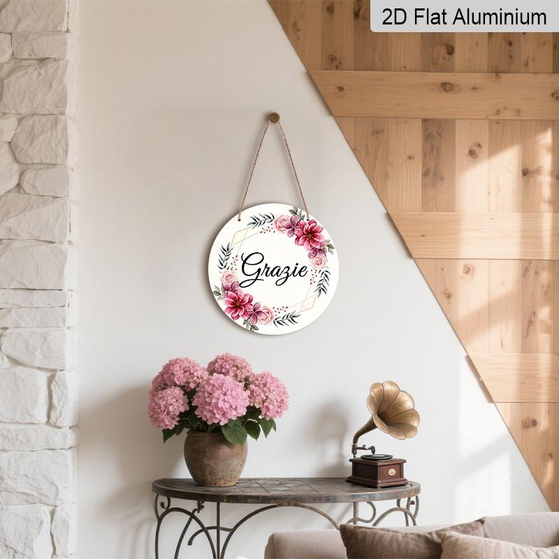 2D Flat Retro Aluminum Wall Stickers In Various Sizes. "Grazie" Watercolor Floral Thank-you Wall Hanging, with A Gentle and Fresh Style. A Perfect