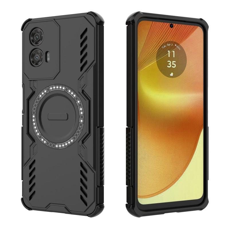 For Motorola Moto G34 5G Magnetic Case WANLONFENG DJ Series PC TPU Phone Cover with 2Pcs Tempered Glass Film