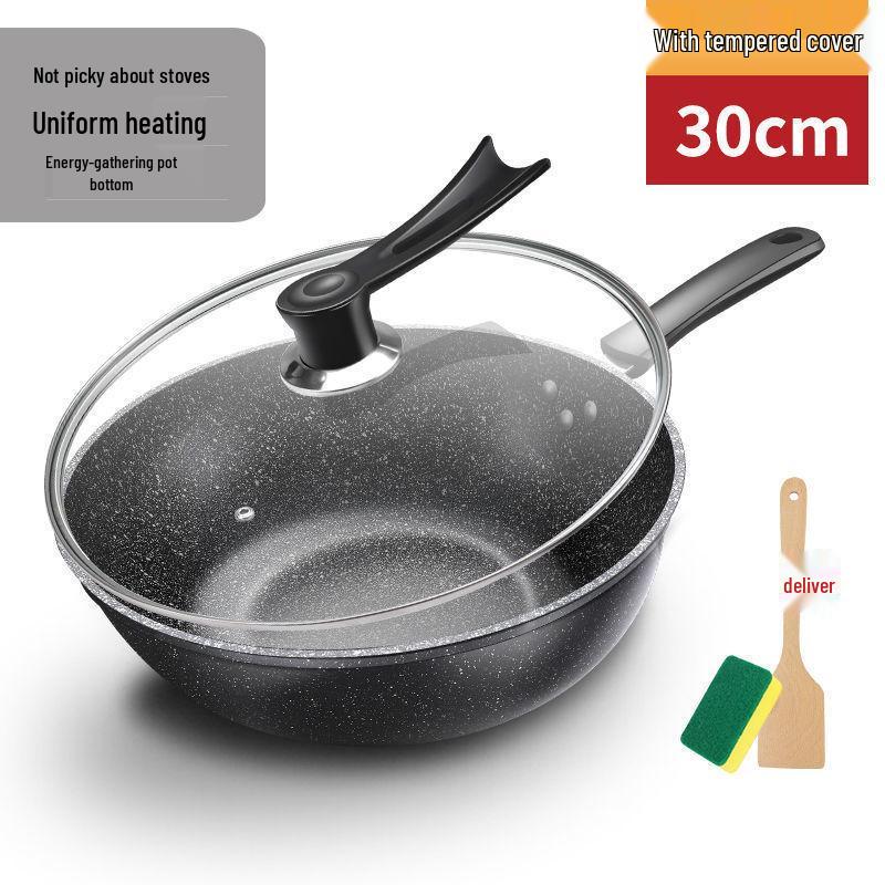 Maifan Stone Non-stick Wok Stir-fry Pan, Thickened Flat-bottom, Multi-layer Die-cast, Universal Stove Compatible.