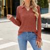 Women's Fashionable Solid Color Long Sleeved Collar Pocket Loose T-shirt Top