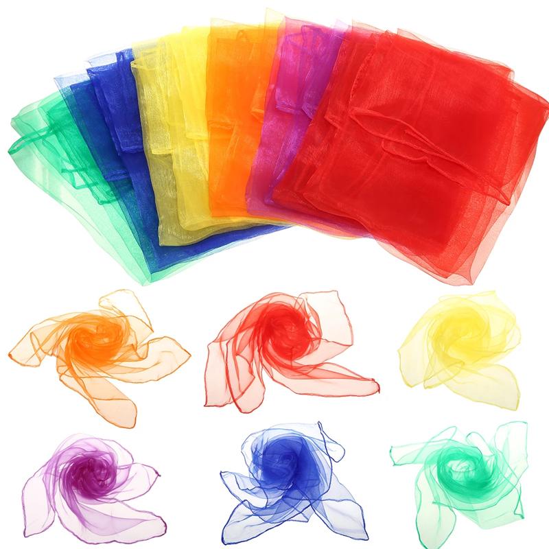 6Pcs Candy Color Square Dance Scarf Rhythm Scarves For Kids Children Movement Party Favors Magic Tricks Performance Props
