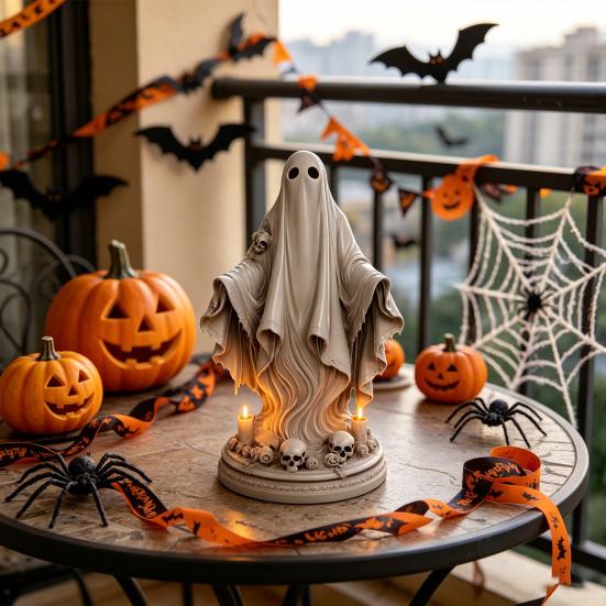 Halloween Ghost Figurine, Spooky Resin Ghost Skulls Statue for Tiered Tray Home Table Centerpiece, Halloween Party Supplies
