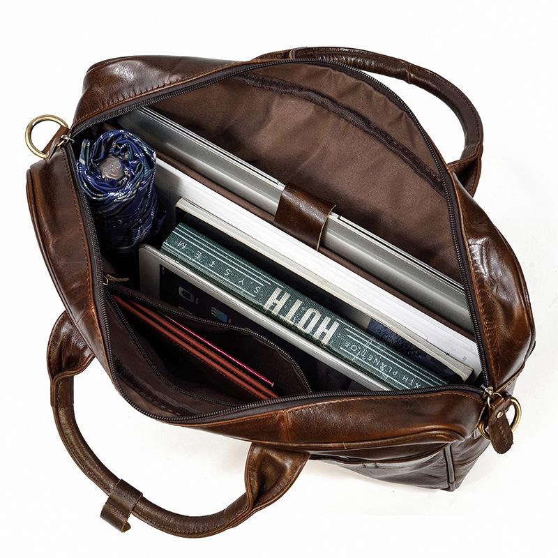 Men'S Leather Briefcase Retro Business Handbag First Layer Cowhide Shoulder Messenger Bag Computer Bag Commuter Bag
