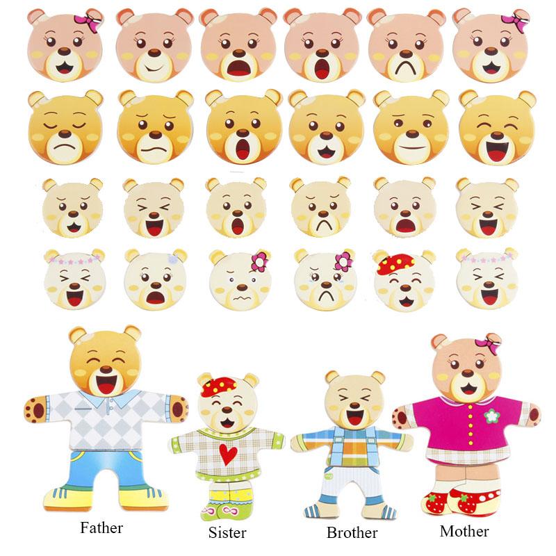 Non-Toxic Wooden Toy Montessori Cartoon Animal Changing Clothes Jigsaw Dress Changing Shape Matching Puzzle Educational Toys For Children