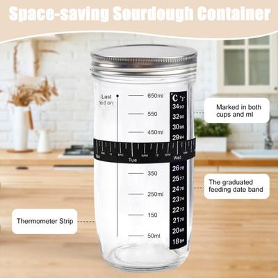750ML Sourdough Starter Glass Jar with Lid Precise Scale Food Grade Large Capacity Bread Fermentation Sealed Can Container Kitchen Baking Supplies