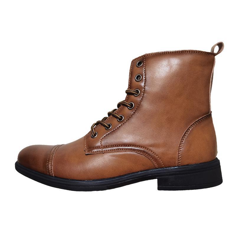 Men's Retro Korean Style High-Top Leather Martin Boots with Plus Velvet, Large Size Cotton Work Boots for Autumn