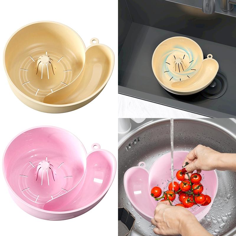 New Snail Shape Fruit Drainer Basket Reusable Kitchen Vegetable Washing Basin Multi-functional Automatic Rotation Clean Tools