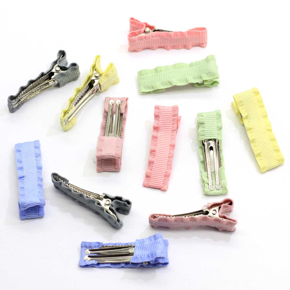 100pcs Fabric Hairpins Colorful Flat Blank Single Prong Alligator Teeth Hair Clips Barrettes for DIY Jewelry Making
