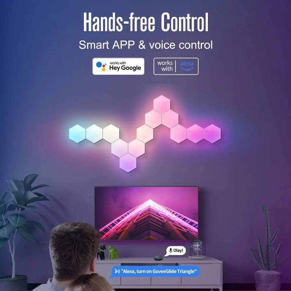 

RGB интеллектуальный шестиугольный настенный светильник, меняющий цвет, окружающий ночник DYI, форма, музыкальный ритм, управление через приложение для игровой комнаты, спальни WIFI version