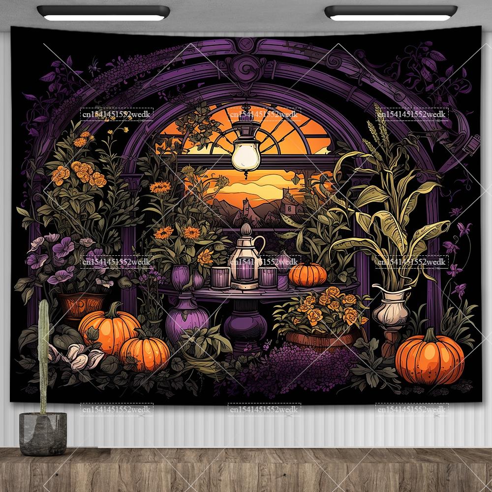 Witch's Library Staircase Tapestry Magic Bookshelf Tapestry Wall Hanging Altar Cloth Aesthetic Room Decor Book Shelves Backdrops