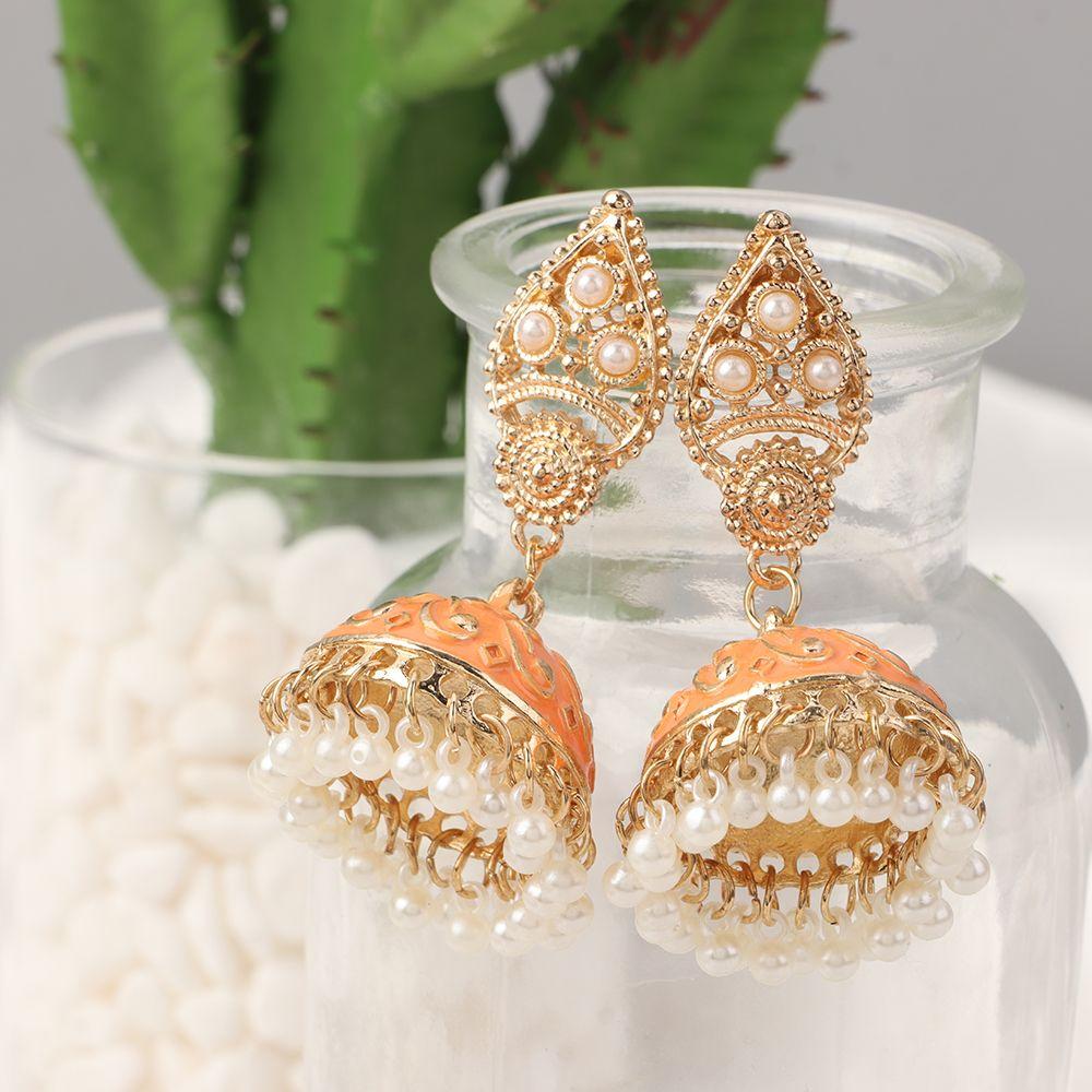 Jewelry Accessories Gypsy with Tassel Vintage Indian Style Earrings Flower Bell Shape Pearl Beads