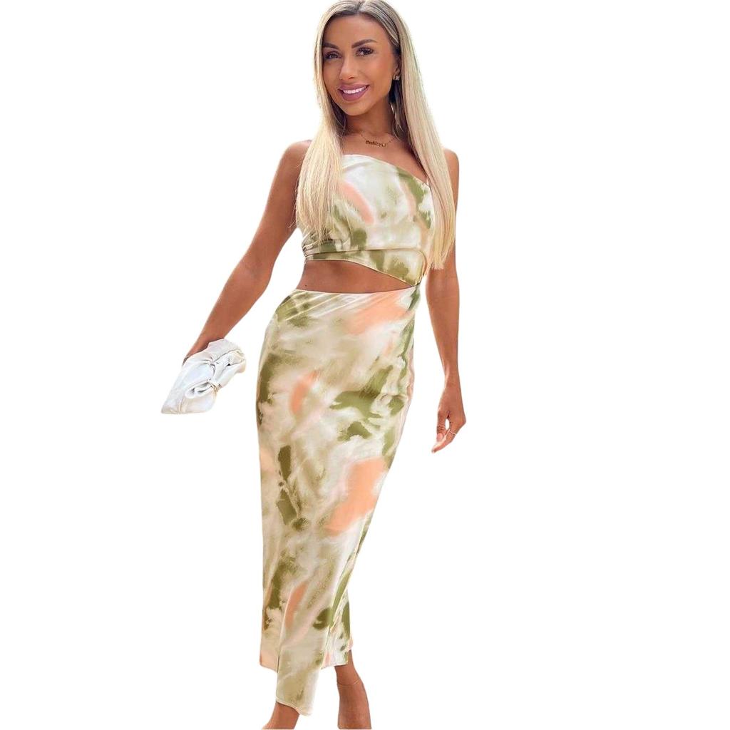 Vestido Midi Asimétrico con Aberturas de Poliéster Mármol para Mujer AX Paris