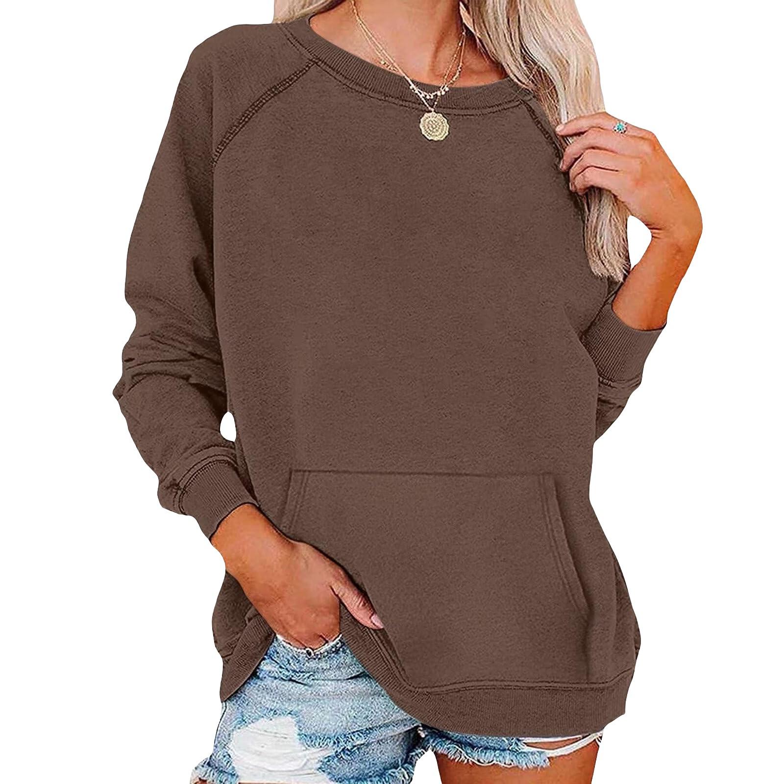 

Women s Solid-color Fashionable Round-neck Top S кавовий