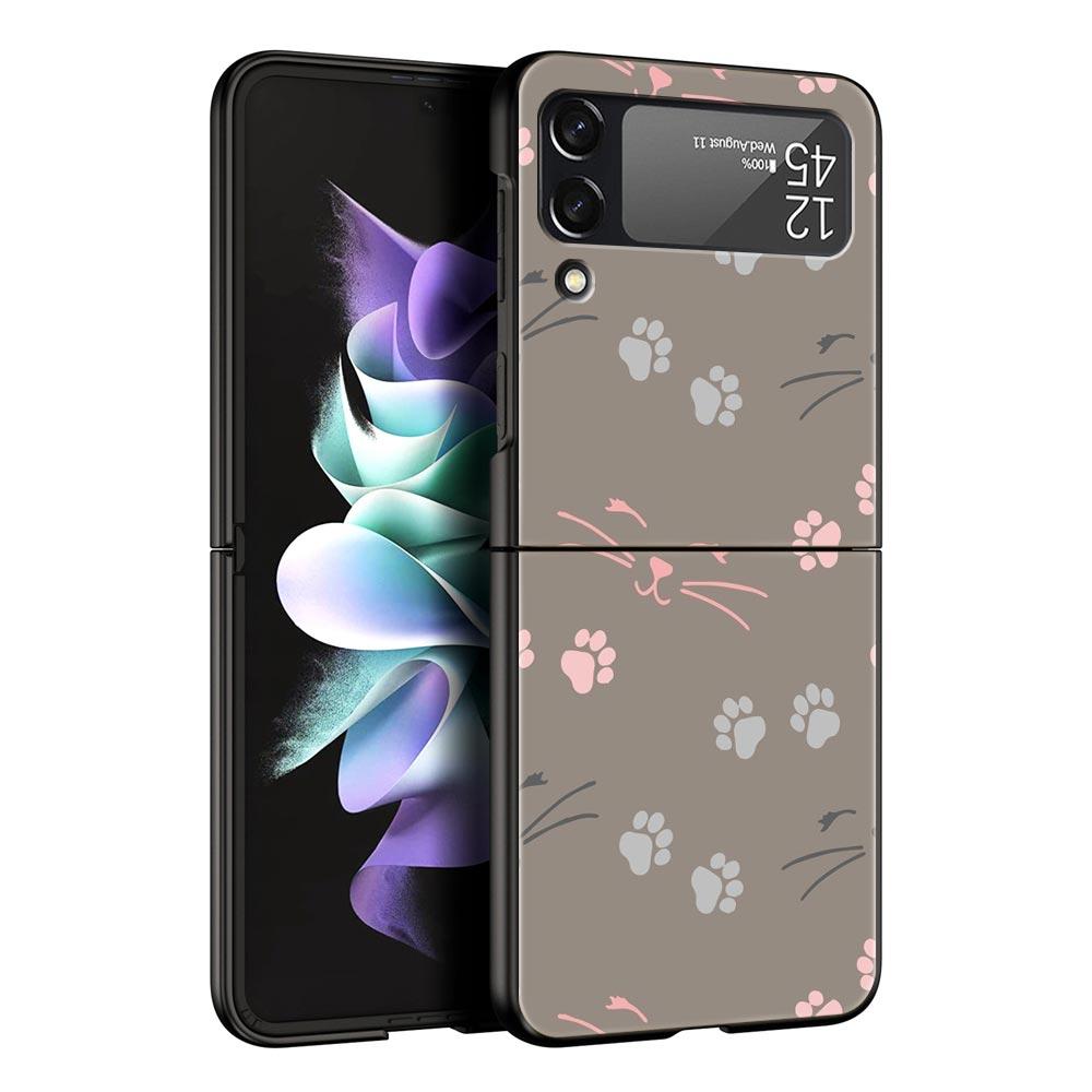Abstract Creative Cute Cat Line Pattern Hard PC Phone Case For Samsung Galaxy Z Flip 7 6 5 4 Black Cover For Galaxy Z Flip 3 Bag