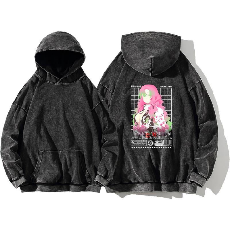 

Hot Anime Demon Slayer Kanroji Mitsuri Printed Hooded Men Women Vintage Hoodies Washed Cotton Sweatshirt Harajuku Streetwear XXXL