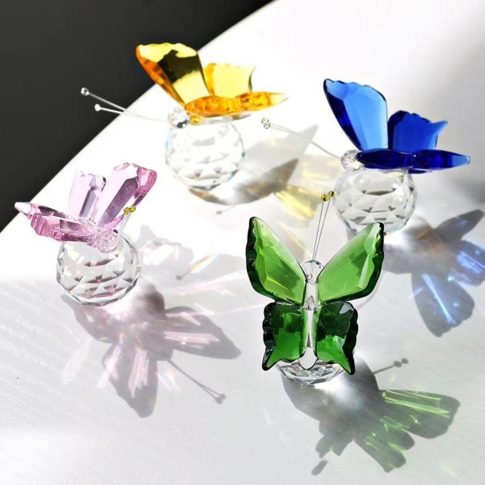 Multicolored 3D Sparkling Butterfly Sculpture Prismatic Butterfly Ornament For Desk Shelf Decor