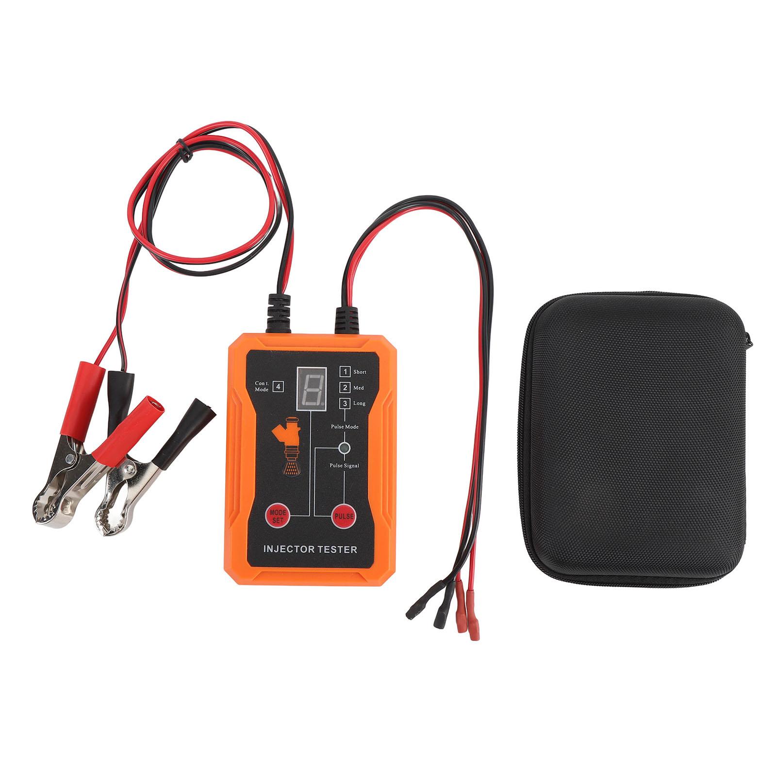Car Fuel Injector Tester 12V 4 Pulse Modes LED Display Effective Troubleshooting Motorcycle Nozzle Testing Kit Orange