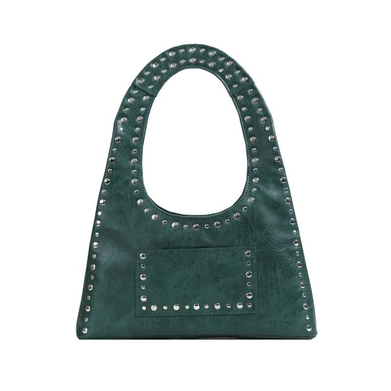 Vintage Rivet Shoulder Underarm Bag The United States Fashion Motorcycle Bag Large Capacity Fashion All-match Handbag Commute