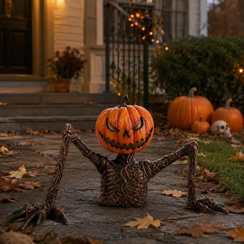 Resin Yard Figurine for Halloween Home Decoration, Textured Face Accent with Raised Character Form for Porch Garage and Lawn Placement