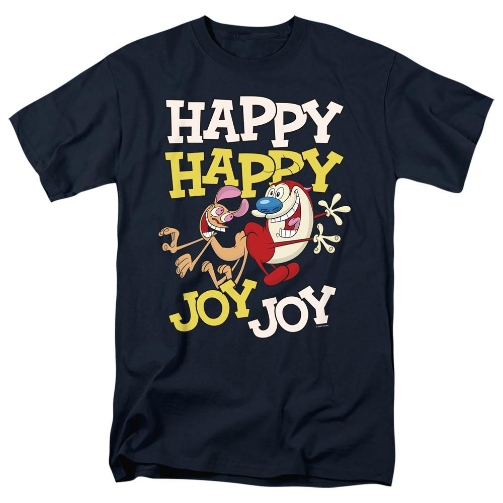 Ren And Stimpy - Happy Happy Joy Joy - Adult Unisex Short Sleeve T-Shirt - Blue L