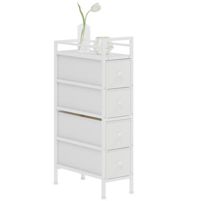 Chest of Drawers with 4 Fabric Drawers Steel Frame Chest for Bedroom for Small Spaces Living Room Dressing Room White