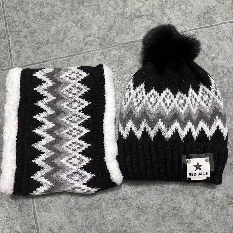 2PCS Beanies Cycling Windproof Hat Scarf Set Outdoor Plush Velvet Winter Ear Protection Neck Warmer Women