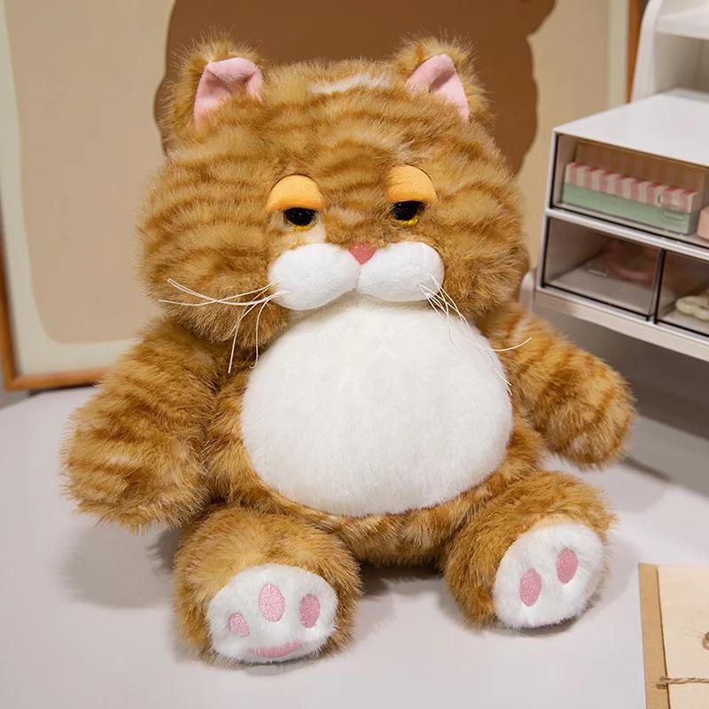 Fat Soft Cat Plush Doll with Cute Pattern Weighted Particle Sitting Design Parent-Child Game Toy for Children's Room Decoration