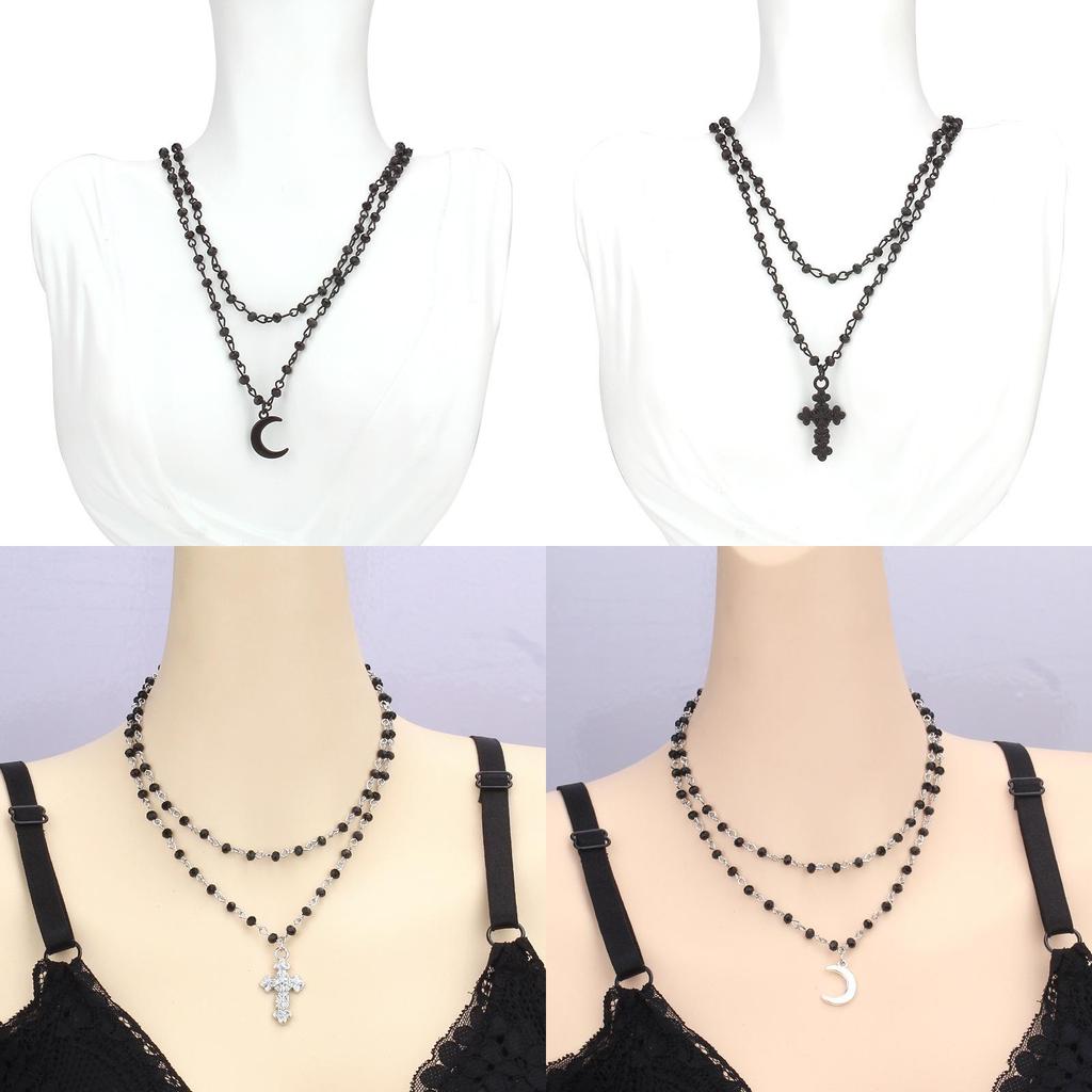 Halloween Gothic Cross Necklace With Multilayer Alloy Chain For Men Women