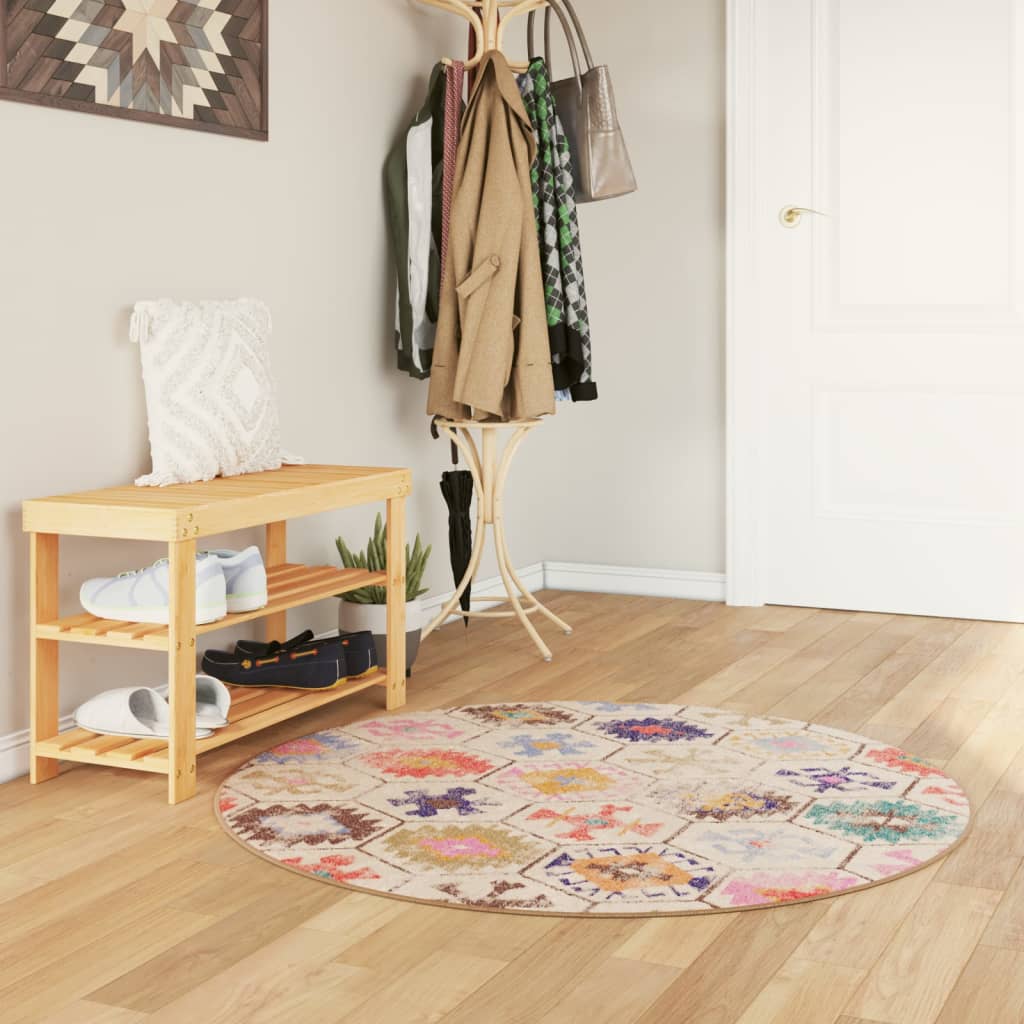 vidaXL Teppich Waschbar Mehrfarbig Ø 120 cm weiß