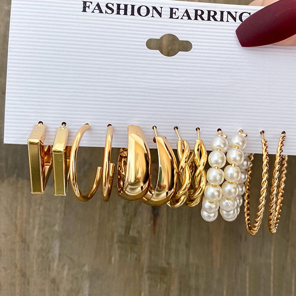 Kobiety metalowe kolczyki zestaw kwadratowy geometryczny Retro kolczyki z perłami zestaw akcesoriów jubilerskich