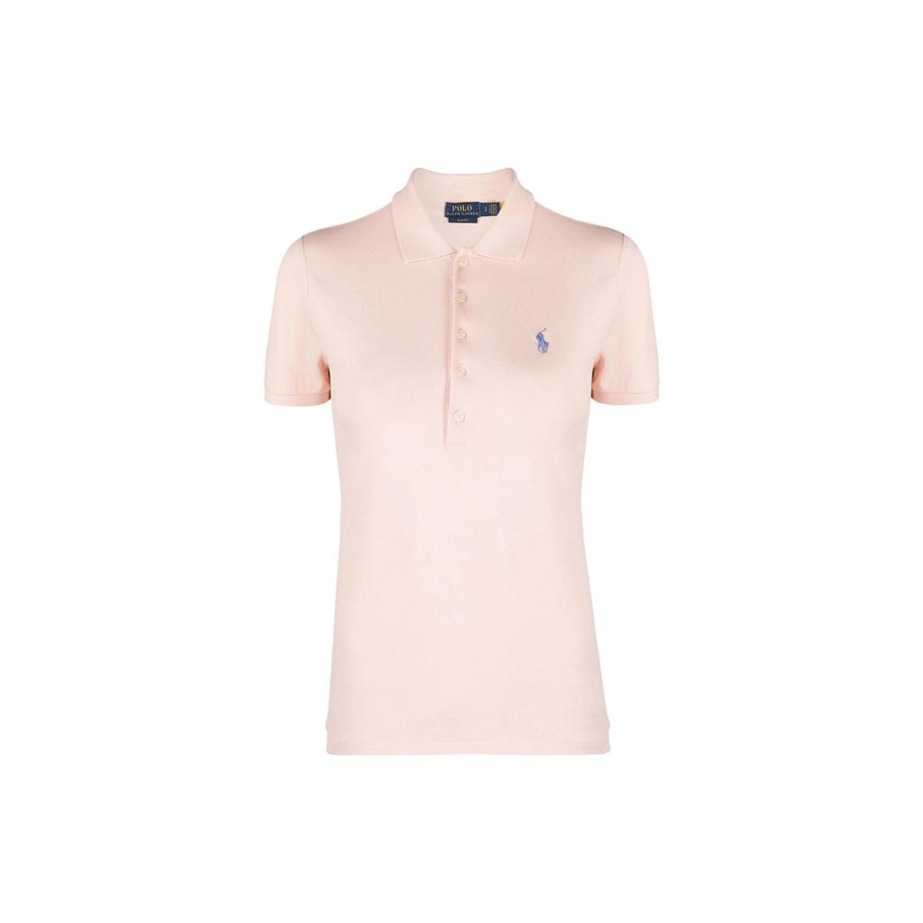 Polo Ralph Lauren SS23 Solid Color Logo Embroidered Button Short Sleeve Polo Shirt Women Tops Pink 211870236-007