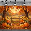 2D Flat Banner 1 Piece - Thanksgiving Autumn Party Background Fabric, Harvest Pumpkins and Sunflowerszyc