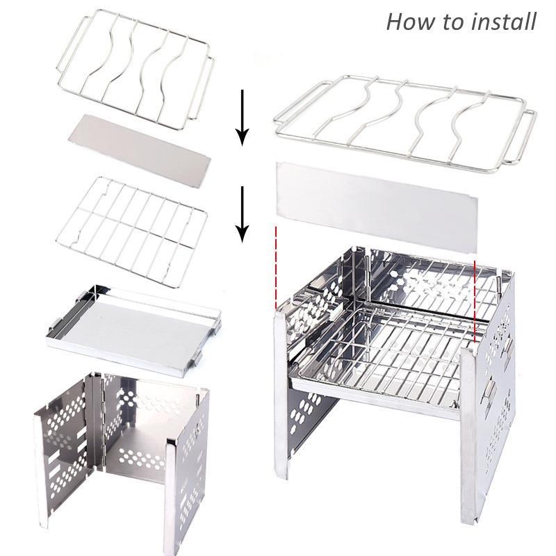 Stainless Steel Folding Barbecue Stove Mini Portable Card Type Charcoal Stove Camping Barbecue Grill BBQ Garden Outdoor Supplies