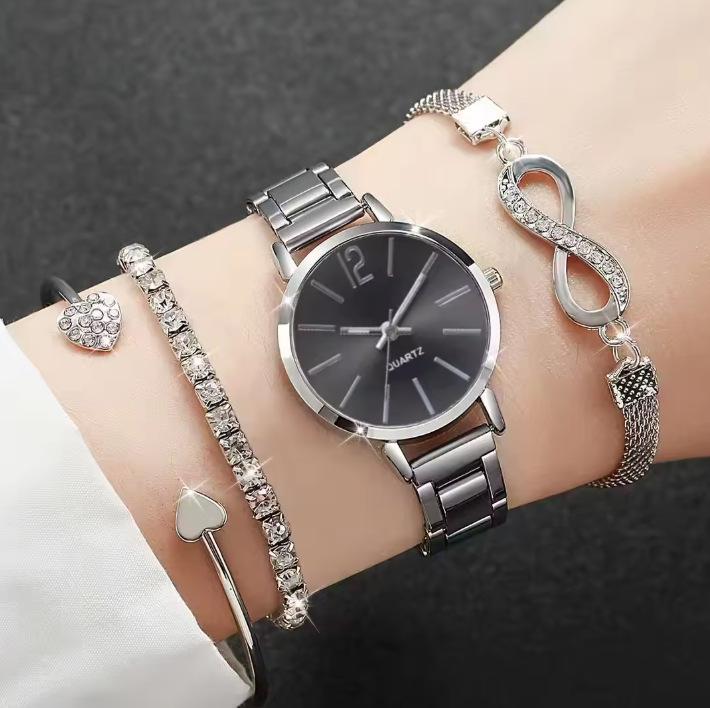 Fashion Roman Numeral Women's Watch & Bracelet Set with Diamond Inlay