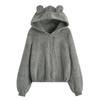 Women's Crew Neck Long Sleeve Hoodie Loose Fit Elegant Style Jacket Color Block Fuzzy Zip Up Casual Top