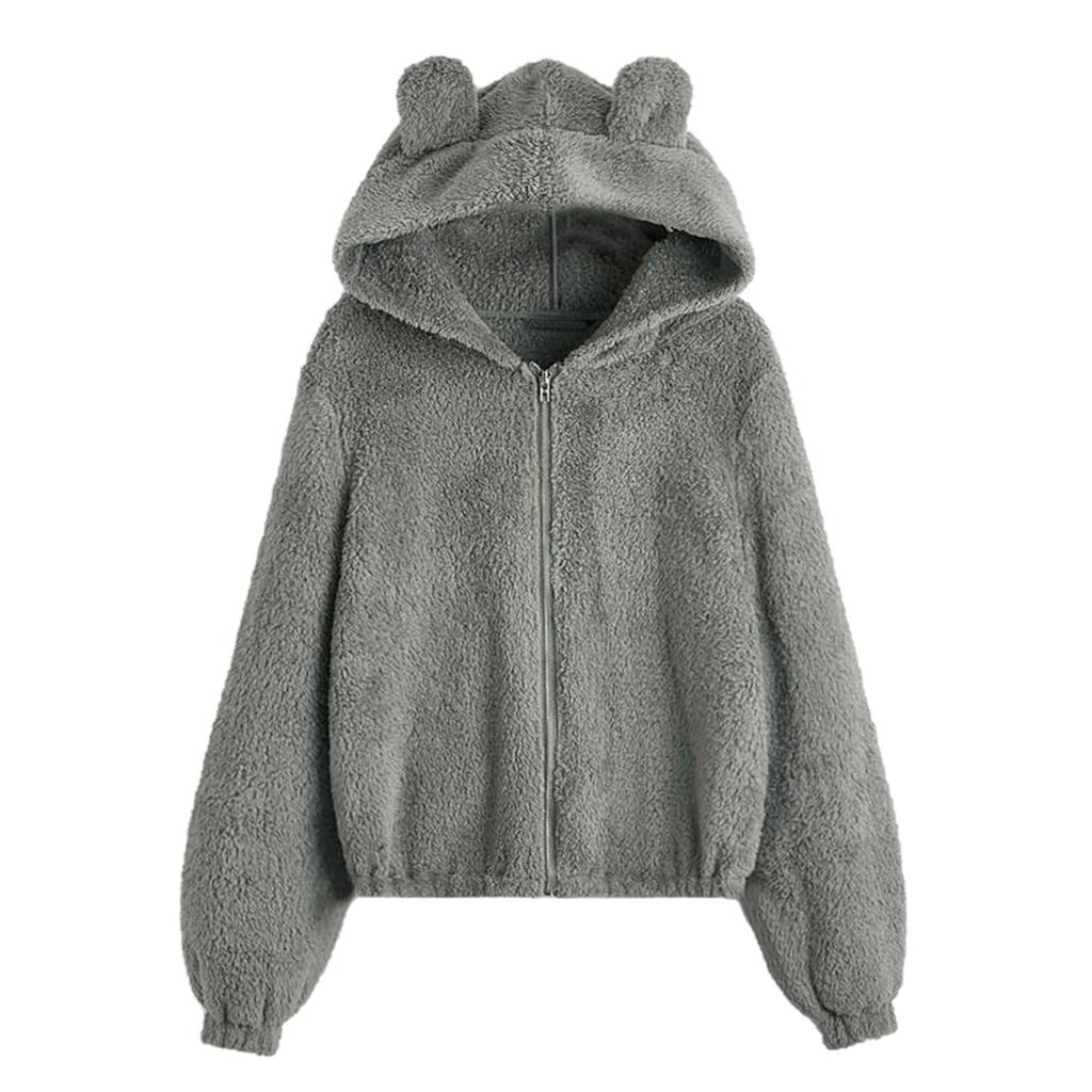 Women's Crew Neck Long Sleeve Hoodie Loose Fit Elegant Style Jacket Color Block Fuzzy Zip Up Casual Top