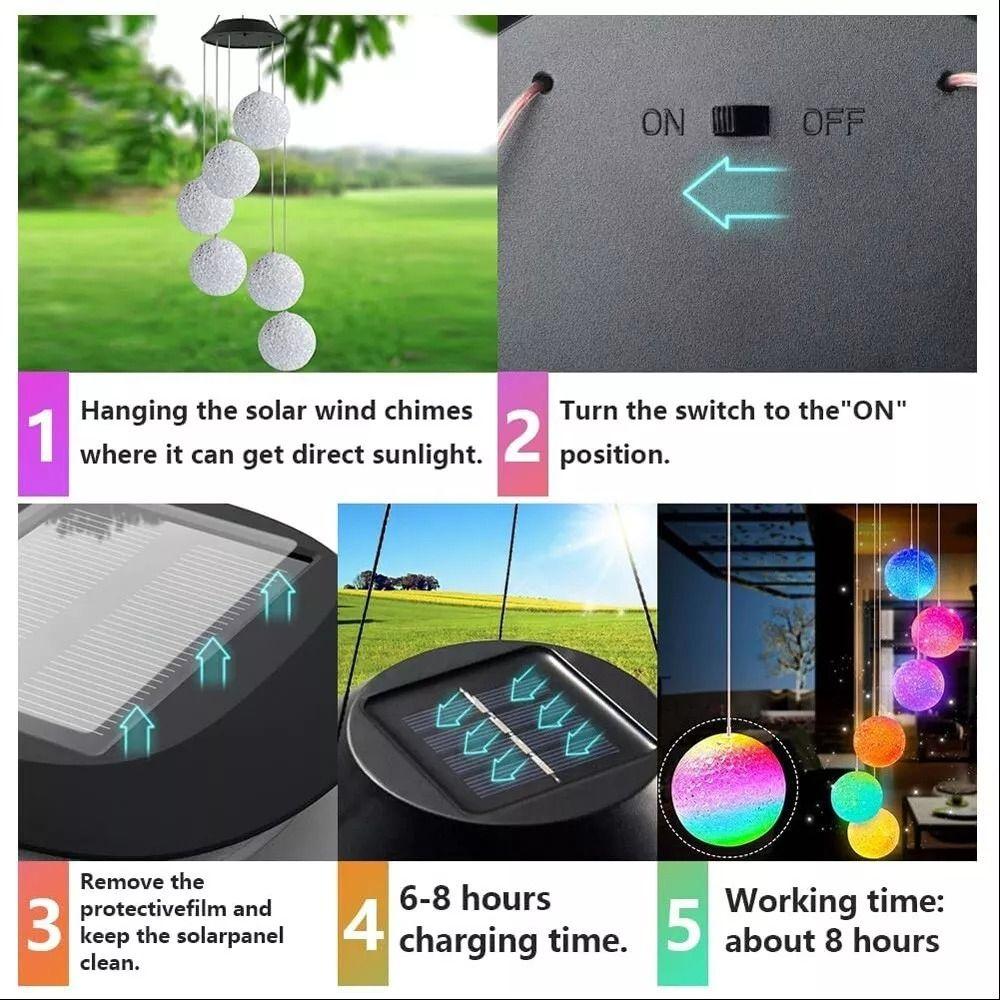 Dimmable Solar Wind Chimes Solar Powered Crystal Ball New LED Light  Outdoor