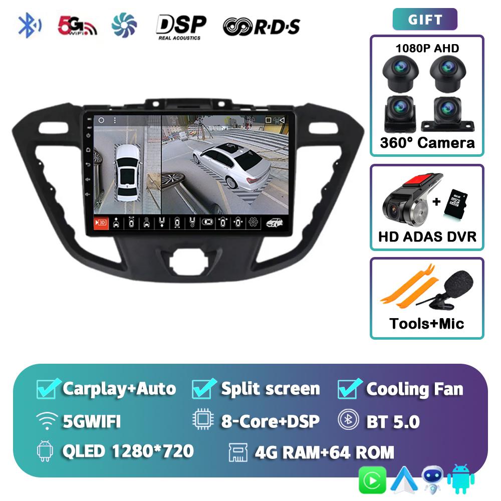 Android 14 Carplay Auto for Ford Transit Tourneo Custom 2013-2021 Navigation Car Radio 2 Din Multimedia Player Head Unit Stereo