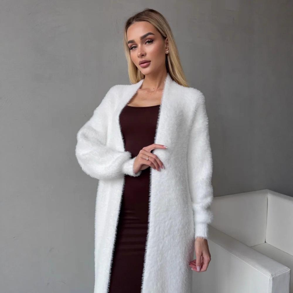 Mink Velvet Long Cardigan Sweater for Women, Loose Loose Lazy Style for Autumn and Winter, Fluffy and Soft, Layered with a Knit Jacket