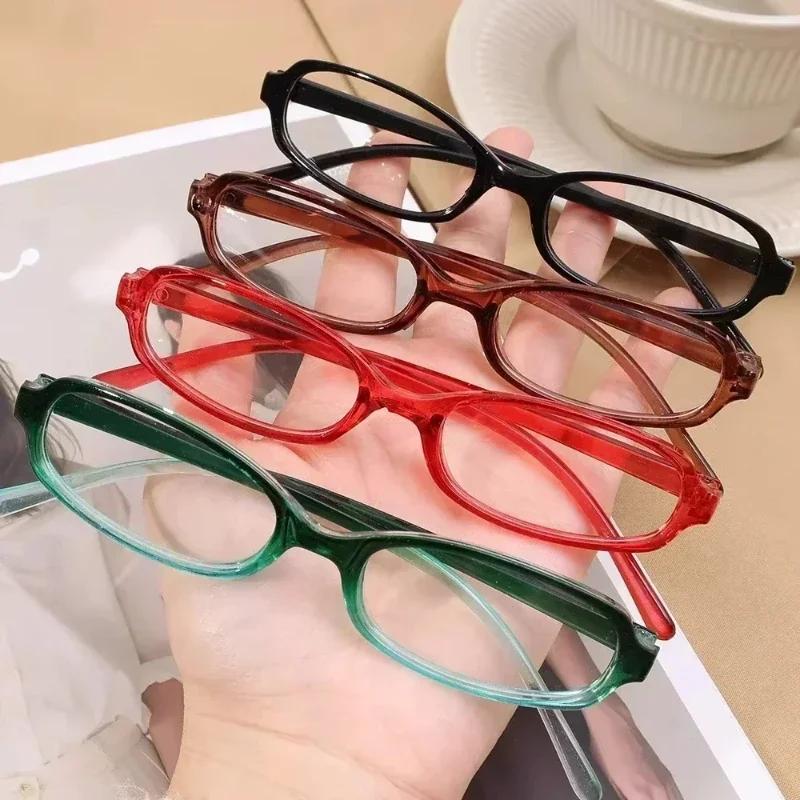 Women Retro Oval Glasses Y2K Japanese and Korean Girls Red Green Frame Glass Eyewear Decorative Computer Anti-blue Eyeglasses