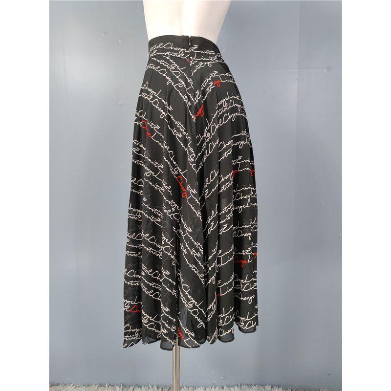 

Foreign Trade Order High Texture English Print Big Hemline High Waist Design Temperament Elegant Skirt Umbrella Skirt Atmosphere Skirt Black L