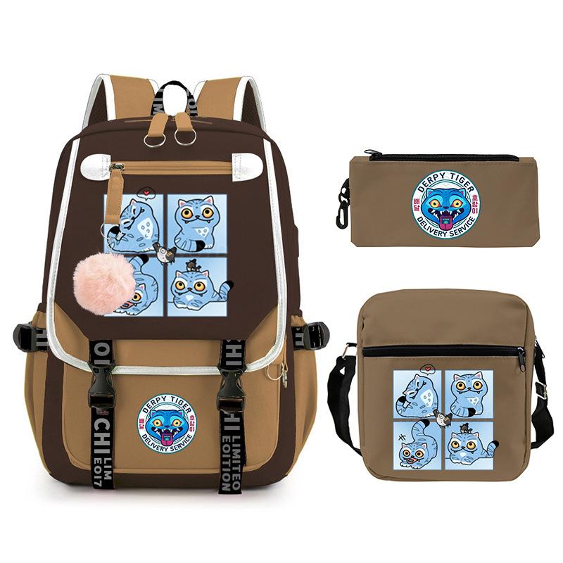 Animation Cartoon Peripheral Printing Trend Lightweight Shoulder Backpack, Primary And Secondary School Student Leisure Schoolbag Three-Piece Set