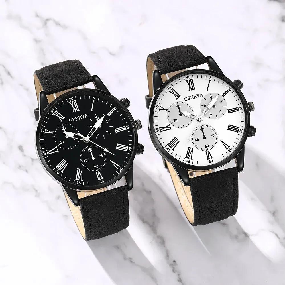 1/2 Stück Set Paar Mode Lässig Lederuhren Damen Einfaches Zifferblatt Quarz Armbanduhren Dress Uhr Montre Femme