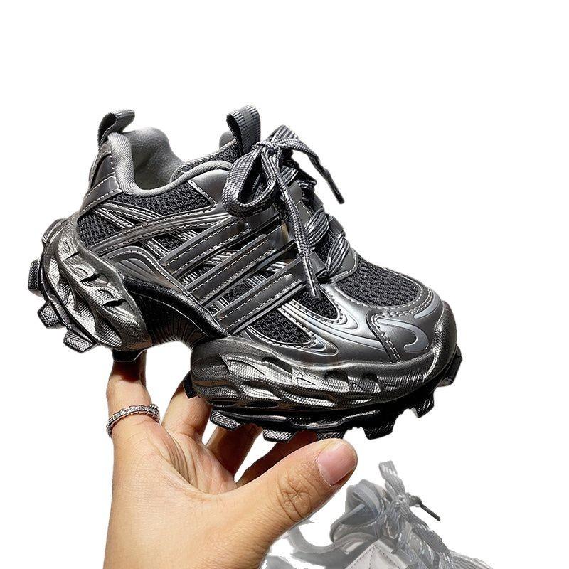 Girls Double Mesh Sneakers Breathable 2025 Spring New Children's Running Shoes Lace-up Non-slip Casual Shoes Medium and Large Children