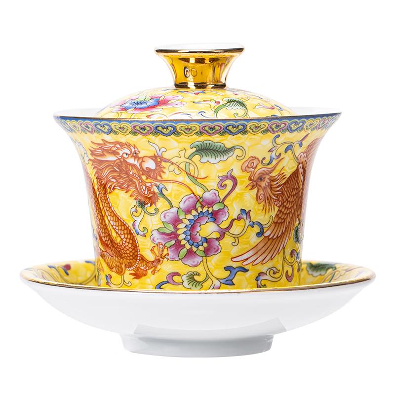 White Ceramic Gold-Painted Enamel Gaiwan Tea Cup