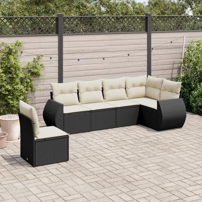 Vidaxl 6-Cz. Garden Furniture Set With Cushions, Black Poly Rattan